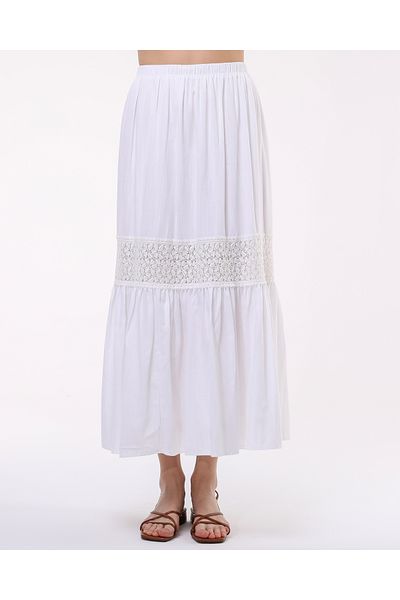 BNZ TEKSTİL Linen Fabric Gucci Detail Lined Ankle Length Skirt