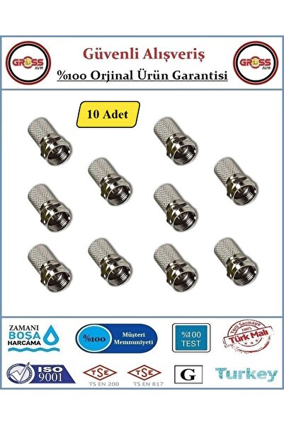 GrossAVM F Konnektör Uydu Anten Kablosu Ucu - RG6 - 10Adet