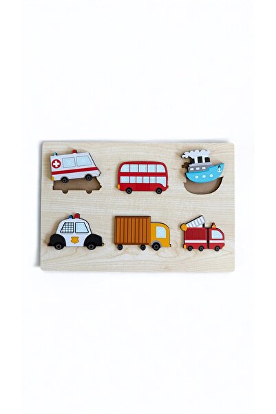 UNT Ahşap Taşıt Figürlü Puzzle , 6 Parça MDF Eğitici Oyuncak, Taşıtlar Puzzle...