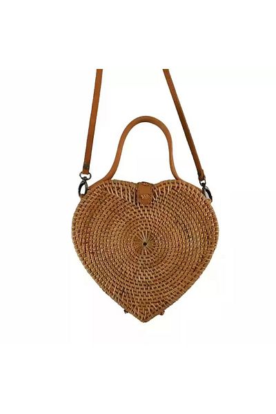 Generic Fashion Heart Shaped Handmade Authentic Rattan Crossbody Bag for Women – Stylish Brown Chic