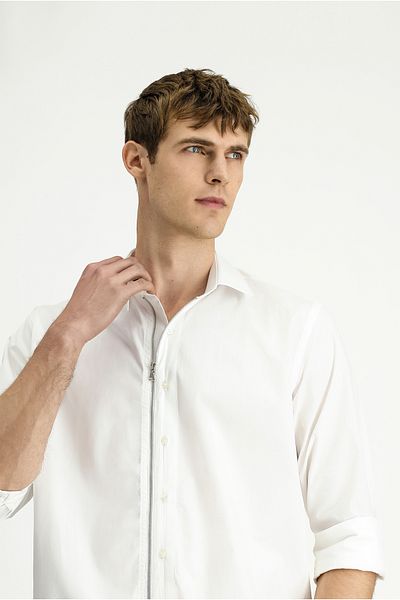 Kiğılı Long Sleeve Regular Fit Zippered Cotton Shirt