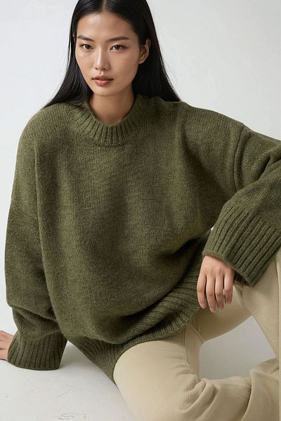 Hiccup Thick Knit Plain Collar Sweater