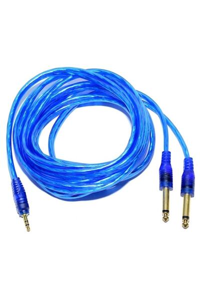 SOHO Audio Cable with 3.5mm Male Stereo Connector - 2x 6.3mm Male Mono Connectors, 5m, Siliconized, Blue