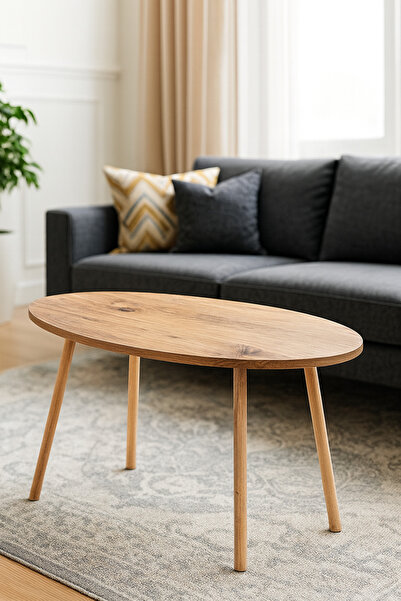 PEKA Dekoratif Elips Orta Sehpa Ahşap Ayaklı Şık Tasarım