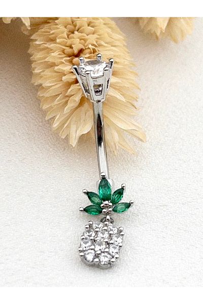 Siya Silver Zircon Stone Pineapple Model Steel Navel Piercing