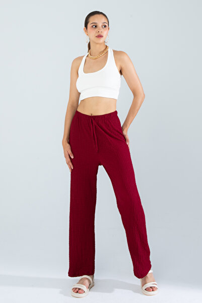 Suzella بنطلون نسائي من قماش زيبلين باللون العنابي