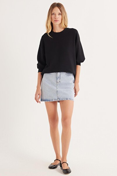 Tudors Kadın Relax Fit Rahat Kesim Bisiklet Yaka Siyah Sweatshirt