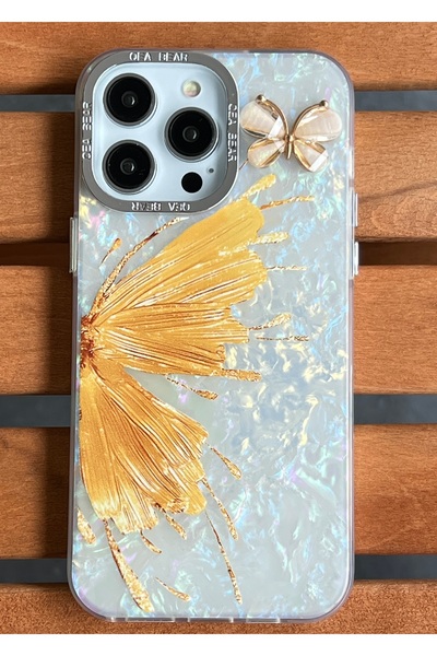 EDELFU حافظة هاتف مع جهاز هولوغرام سطحي على شكل فراشة ذهبية وحماية للكاميرا م...