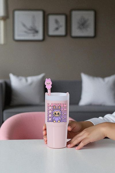 Nandy Home Labubulu Themed Small Size Colorful Water Bottle, 500ml. – Pipette Cover, 3D Adhesive and Label Gift