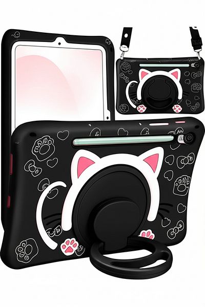 TEKNETSTORE Fun Children's Character Figure for Samsung Galaxy Tab S9 Fe 10.9Inch Sm-X510 Cat Case with Strap Stand