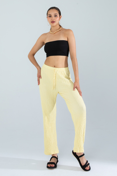 Suzella Women's Yellow Zeppelin Fabric Trousers
