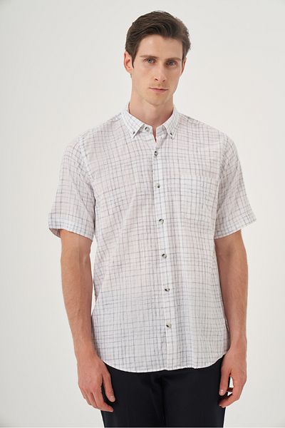 Morven Men's Black Linen Trend Regular Fit Button Collar Short Sleeve Shirt