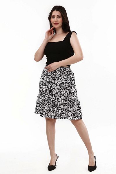 BNZ TEKSTİL Midi Size Viscose Fabric Floral Patterned Skirt