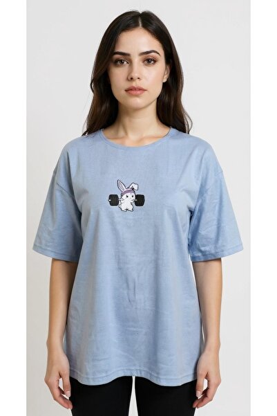 KOZİA OUTDOORS Tricou de bază cu imprimeu cu iepuraș drăguț, cu decolteu halt...