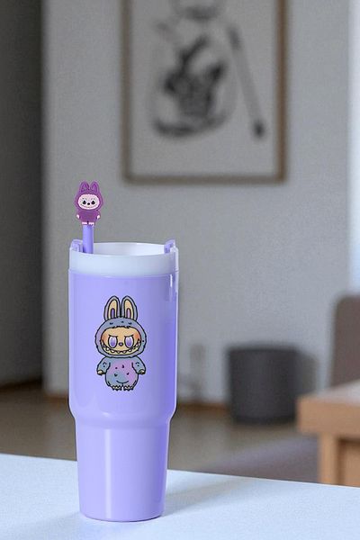 Nandy Home Labubulu Themed Medium Size Colorful Water Bottle, 800ml. – Pipette Cover, 3D Adhesive and Label Gift