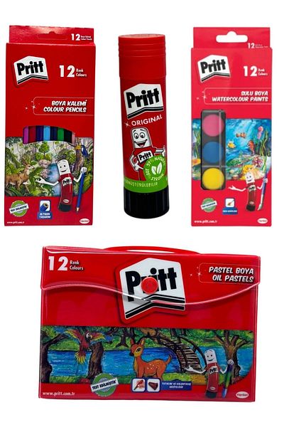 Pritt School Set |   Dry Paint - Small Watercolor - Bagged Pastel Paint + 43 Gr Adhesive