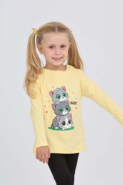 Toontoy Girl's Triple Cat Printed Sweatshirt