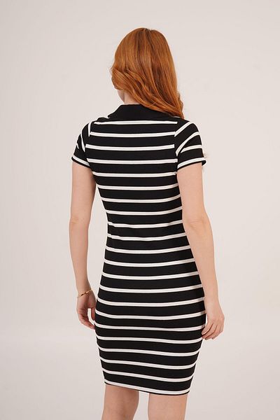 369 etnik butik Polo Neck Striped Mini Dress - Black & White