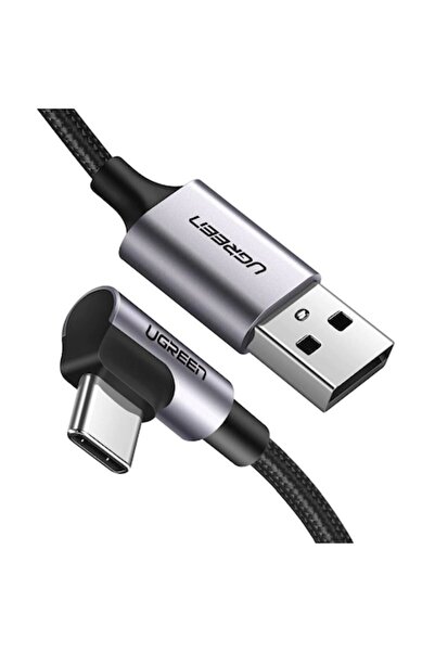 Ugreen USB to Type-C Data Cable, 18W 3A 480Mbps QC3.0, 3m - Right Angle - Space Gray