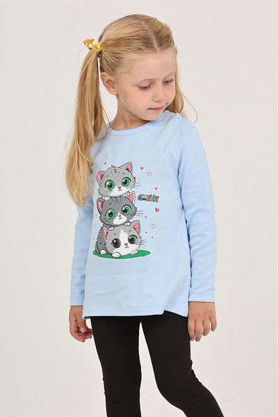 Toontoy Girl's Triple Cat Printed Sweatshirt