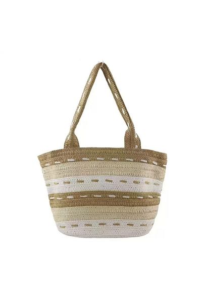 Generic Women’s Authentic Handwoven Oversize Straw Tote Bag with Block Zipper – Stylish White Design
