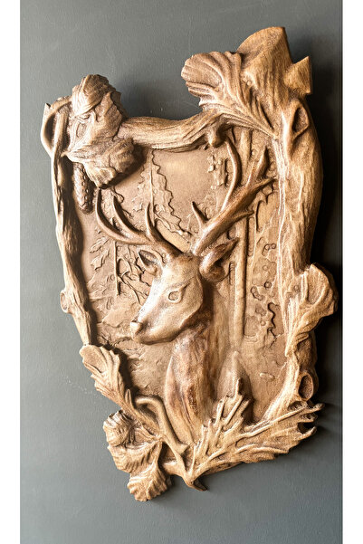 Store Ormanın Asil Bekçisi – Ahşap oyma Geyik Duvar Tablosu | Rustik ve Doğa Temalı Dekor