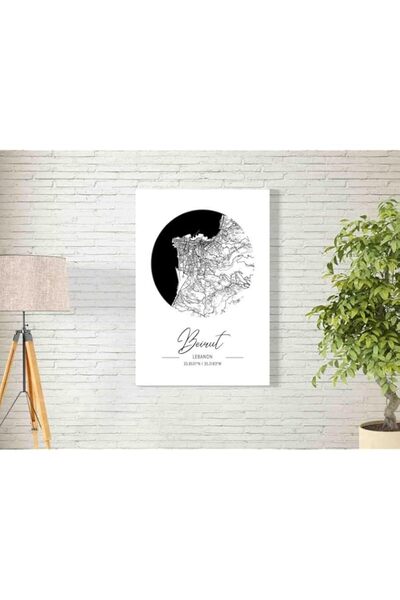 Generic لوحة فنية جدارية لخريطة مدينة بيروت من BPA® سهلة التعليق، 55×80 سم، ق...