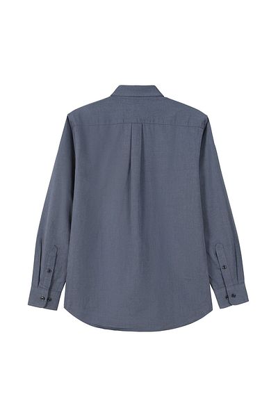 Giordano Men's Cotton Oxford Shirt - Small Lion Embroidery, Slim Fit, Full Button
