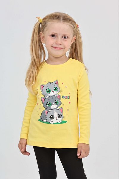 Toontoy Girl's Triple Cat Printed Sweatshirt