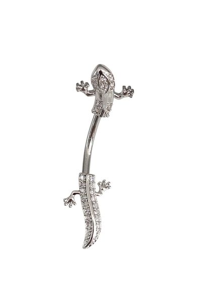 Siya Silver Zircon Stone Steel Lizard Figured Navel Piercing - 3.5 cm