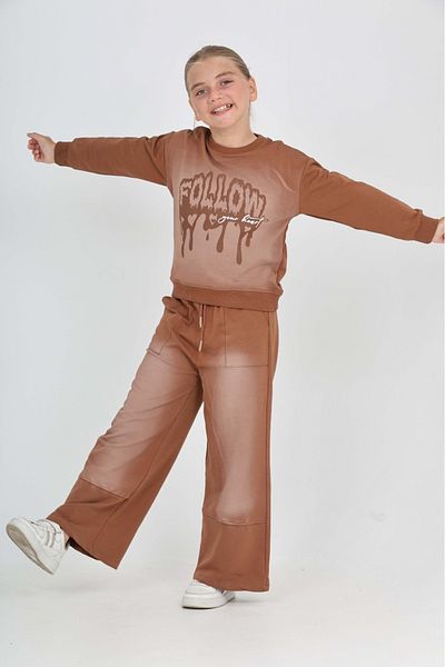Toontoy Girl's Follow Printed Tracksuit Set