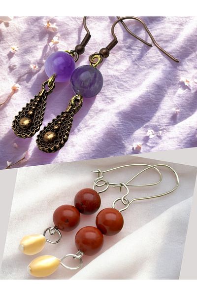 ayrestyle Amethyst & Jasper Natural Stone 2-Piece Earring Set - Natural Stone Bijoux Women's Earring Set