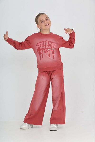 Toontoy Girl's Follow Printed Tracksuit Set