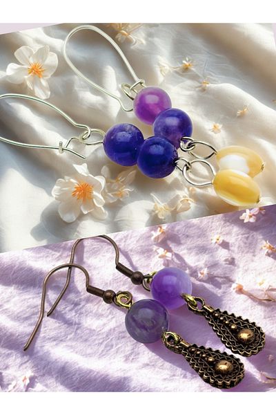 ayrestyle Amethyst & Amethyst Natural Stone 2-Piece Earring Set - Natural Stone Bijoux Women's Earring Set