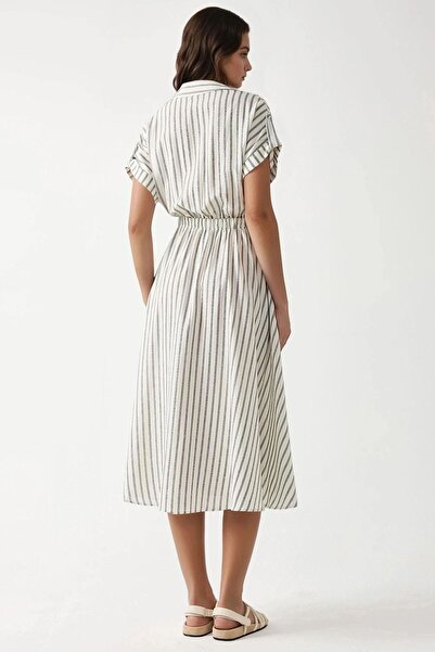 Hiccup Rochie midi cu dungi cu guler de cămașă