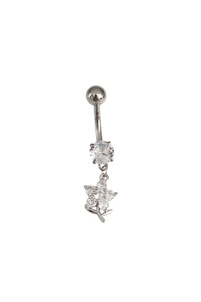 Siya Silver Zircon Stone Steel Flower Figured Navel Piercing - 3.5 cm