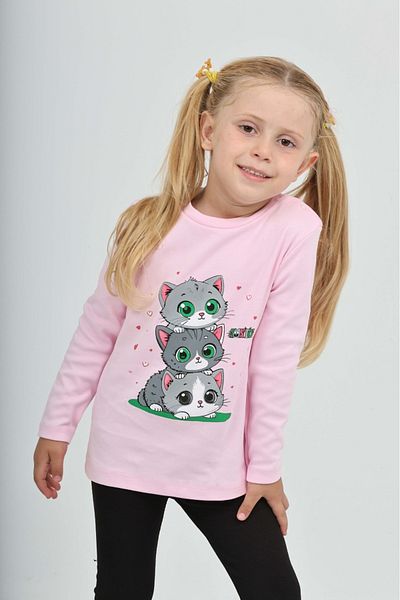 Toontoy Girl's Triple Cat Printed Sweatshirt