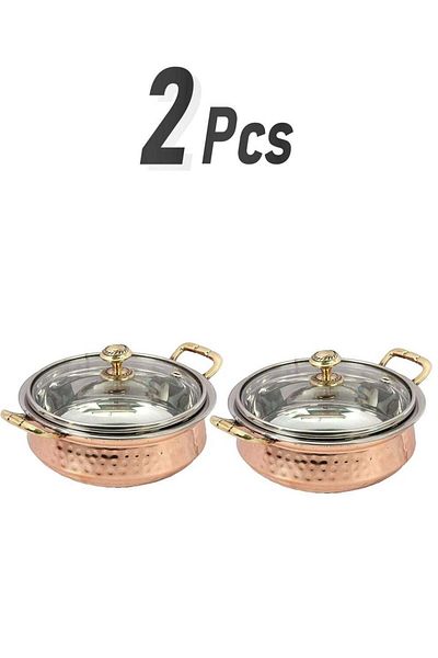 Bin Shihoun Bin Shihon 2 High-Quality Hammered Copper Serving Pots 8inch