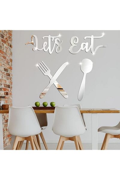 Generic BPA Let's Eat 3D Mirror Wall Stickers Kitchen Fork Spoon Knife Acrylic Wall Decals Decor DIY Remova