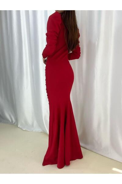 Modafeminen Krep szövésű anyagból készült, drapeált maxi méretű halruha 581844 piros