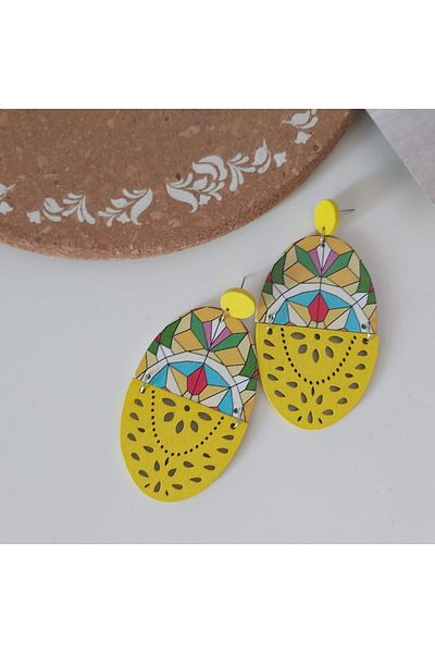 lor Large wooden earrings, traditional ethnic pattern