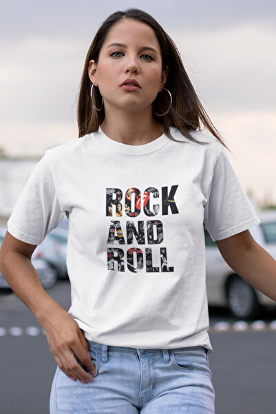 Butik تي شيرت روك آند رول مطبوع / نسائي متعدد الألوان 100% قطن بقصة عادية ومريحة