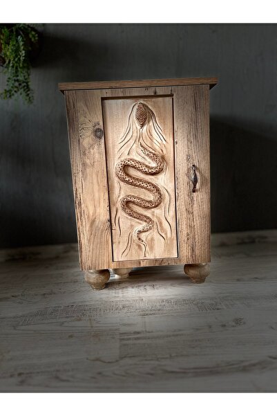 Store “Naja – Koruyucu Yılan Ahşap Oyma Komodin Dolap Mistik ve Doğal Dekor