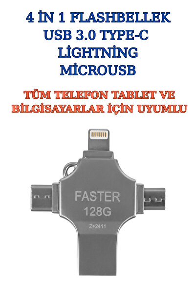 Rabelix Online Marketing 128 Gb 4 in 1 Compatible with All Devices Flash Memory USB 3.0 Type C Microusb Lightning Port