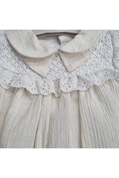 Uğur bebe Baby Girls 100% Cotton Lace Collar Summer Dress Breathable Fabric, Natural Linen Appearance