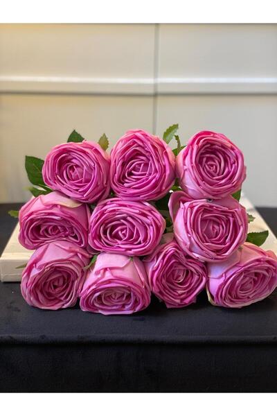 Dekordan House Yapay 1. Kalite 10 Dal Fuşya Islak Gül (45cm)