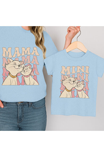 SVART WEAR Set de tricouri Mama Mini pisică pentru mamă, fiică și copil, tricou Twin (PRET UNITAR)