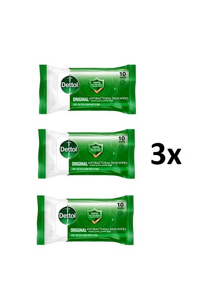 Dettol Original Antibacterial Wipes, 10 Wipes, 3 Pack