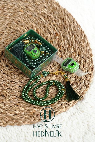 Hac Umre Hediyelik Stone Zikirmatik and Pearl Prayer Beads Set |   Mevlüd Hajj Umrah Invitation Organization Gift |   10 Piece Set