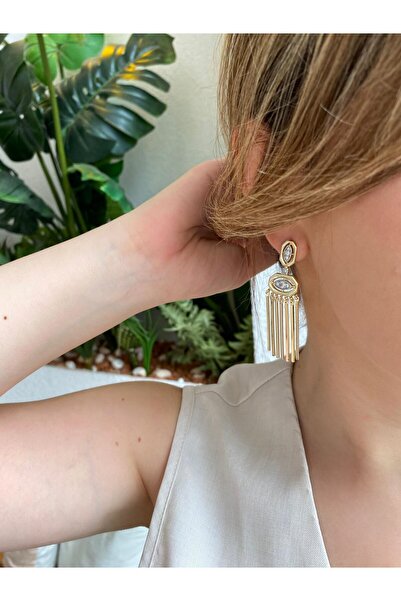 marsel aksesuar Özel Tasarım Göz Detaylı Çubuk Sallantılı Gold Küpe